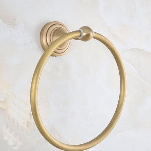 Vintage Antique Brass Bathroom Wall Mounted Towel Ring Holder Bathroom Accessories Bath Hardware Circle Pattern Base mba727