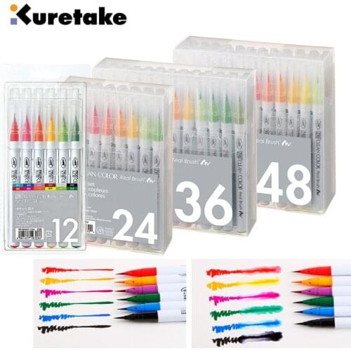 Zig Kuretake RB-6000AT Clean Color Real Brush Pen Watercolor 4/6/12/24/36/48/60/90 Colours Cartoon Design Illustrating Lettering