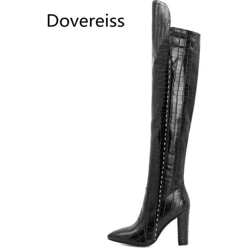 Winter for woman New Fashion New Pointed toe consice Shoes Zipper Pure color White Block heels Over the knee boots 34-48