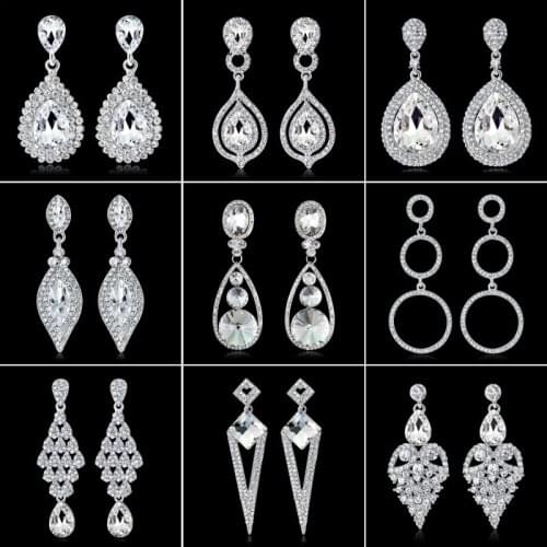 Big Crystal Bridal Wedding Drop Earrings for Women Large Teardrop Dangle Earrings Party Prom Luxury Jewelry Gift