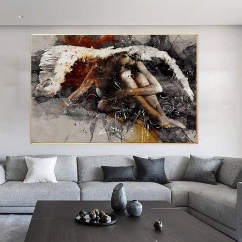 Modern Abstract Fallen Angel Girl Canvas Painting Wings Poster and Prints Wall Art Pictures for Bedroom Home Decoration Cuadros