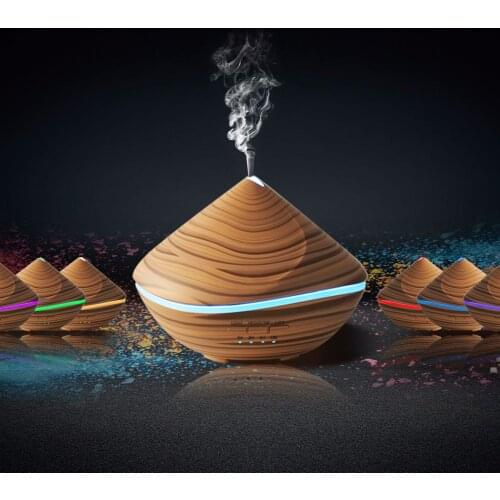 Wood grain 500ml ultrasonic silent colorful aroma humidifier