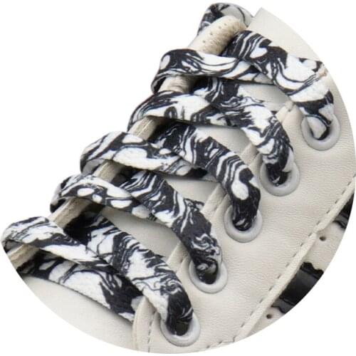 Weiou New Fashion Shoelaces 0.8 Cm Flat Printed Black And White Marble Shoe Laces For Men Women Child Canvas Fabric Shoelaces
