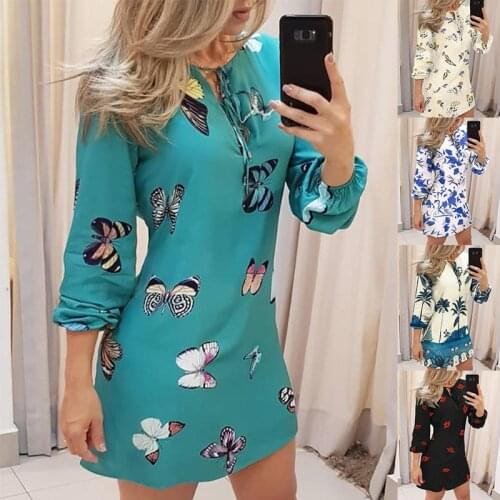 Bikoles Spring Autumn O Neck Long Sleeve Bandage Hollow Out Womens Dress 2020 Fashion Bohemia Print Ladies Mini Dress Vestidos