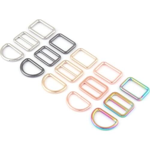 1"(25mm) Rainbow Adjuster Slide Lanyard Buckles,Metal D Ring Strap Purse Release Buckle Dog Collar Handbag Webbing Hardware DIY