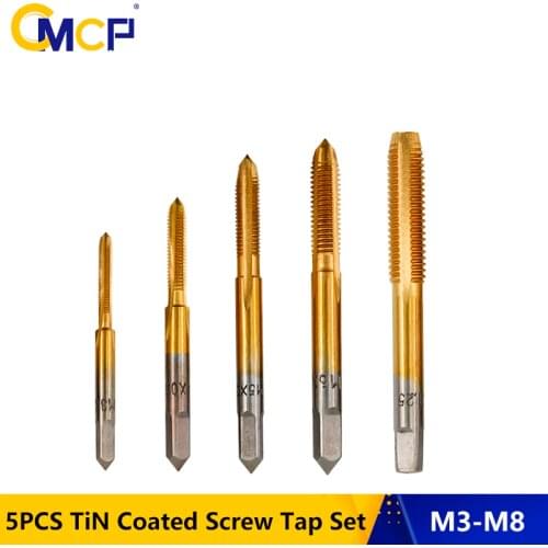 1 Set Titanium Coated Screw Tap Set M3 M4 M5 M6 M8 Straight Flute Right Hand Thread Tap Drill Set Threading Tools
