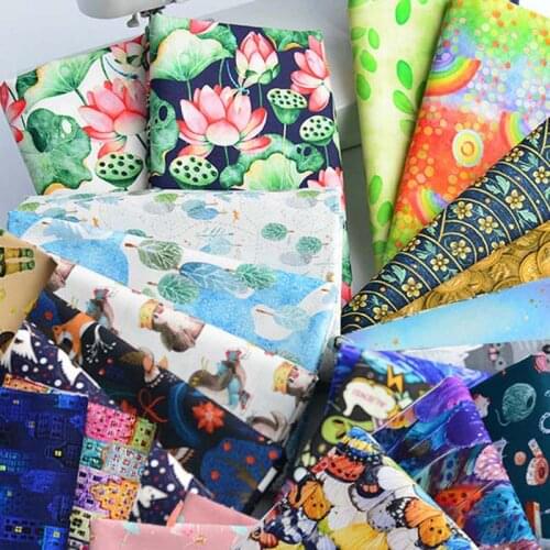 Digital Print Cartoon Lotus Butterfly Deer Rainbow Penguin Panda Flower 100% Cotton Fabrics For Handwork Craft Quilt Bag Decor