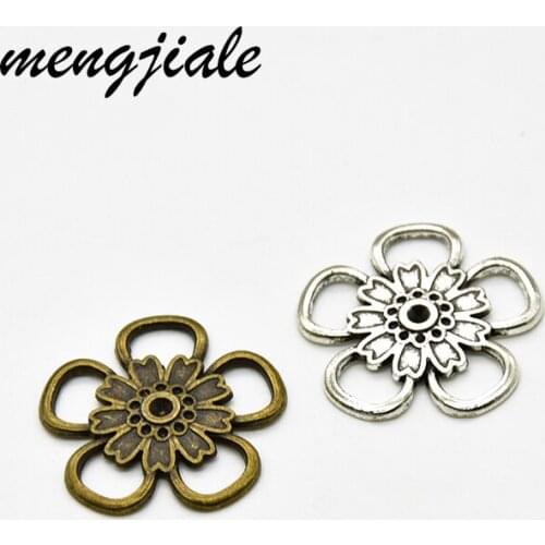 16pcs Vintage Metal Two Color Flower Charms For Jewelry Bracelets Pendants Making 23*23mm