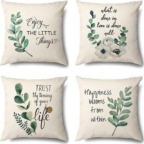 2pcs/set Green Plant Pattern Pillowcase Flax Square Cushion Cover Pillow Case for Sofa Decoration Home Textile