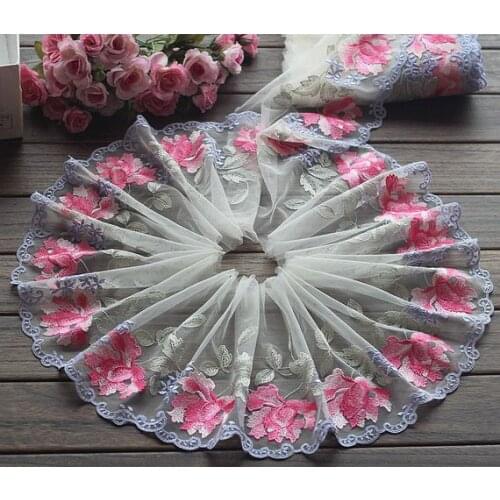 2 Yards Embroidered Lace Trim Big Rose Flower Embroidered Tulle Lace Trim 7.87 Inches Wide