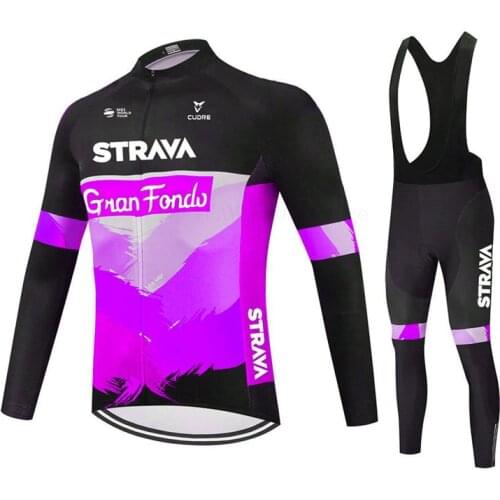 2021 Strava Team Slim Section Long Sleeve Cycling Jersey Set Clothes Maillot Ropa Ciclismo Bicycle Clothes Wear Bike Uniform Set
