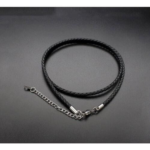 3mm Black Leather Cord Necklace Chain Stainless Steel Lobster Clasps Connector Round Waxed Choker Making Rope 50cm 60cm