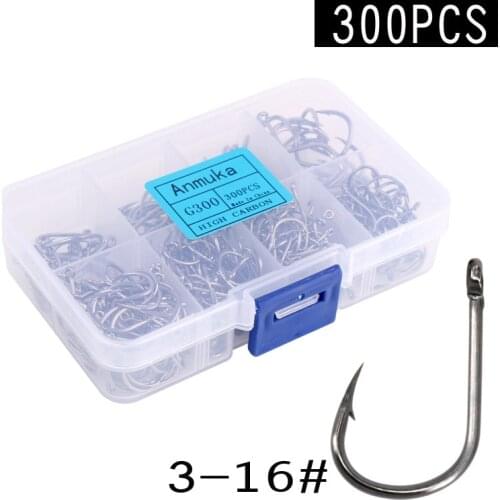 Fishing Accessories Mixed Size 3~16# High Carbon Steel Fishing Hooks Sharp Barbed Jig Hook Carp Fishing Jig Head 300pcs