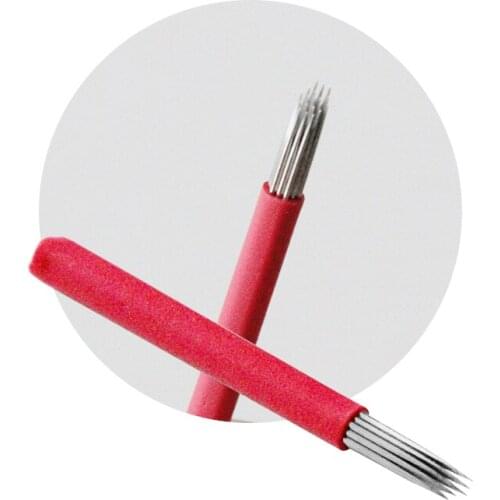 50PCS Slant and Round Microblades 19 Pins Disposible Microblading blade with Individual Packaging for Microblading Manual Pen