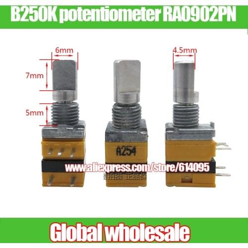 6pcs 09-type Precision Single B250K volume potentiometer RA0902PN with switch / 15mm Axle half audio amplifier intercom