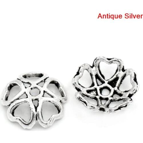 8SEASONS Bead Caps Flower Silver Color(Fits 12mm-14mm Beads) Hollow 10x10mm,Hole:approx 1mm,100PCs Hot new