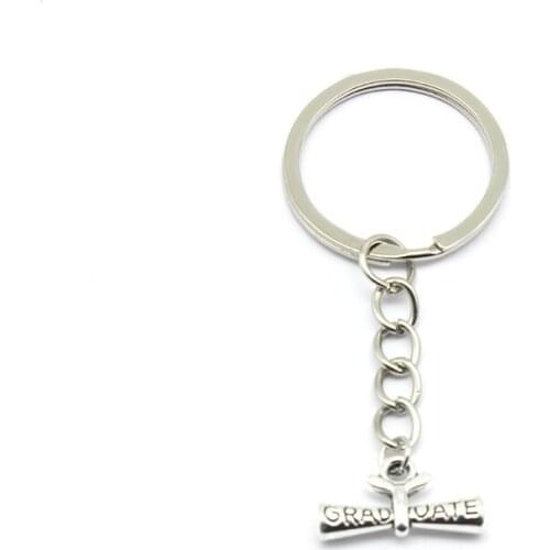 30mm keychain DIY metal holder chain vintage Graduation Silver Plated pendant Key Chains Gift Jewelry