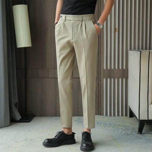 Men Solid Suit Pants 2021 New Business Casual Dress Pant Classic Straight Pants Streetwear Office Social Trousers Costume Homme