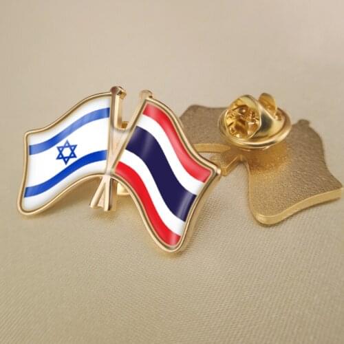 Israel and Thailand Crossed Double Friendship Flags Lapel Pins Brooch Badges