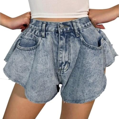 Summer Sexy High Waist Denim Shorts Fashion Flared Wide Leg Shorts Women Casual Solid Jeans Button Shorts Loose 2021 New Short