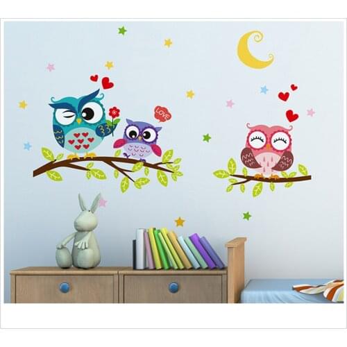 Kawaii Cartoon Owl Wall Stickers Window Sticker Babyroom Bedroom Living Room Decor Home Decoration Accessories