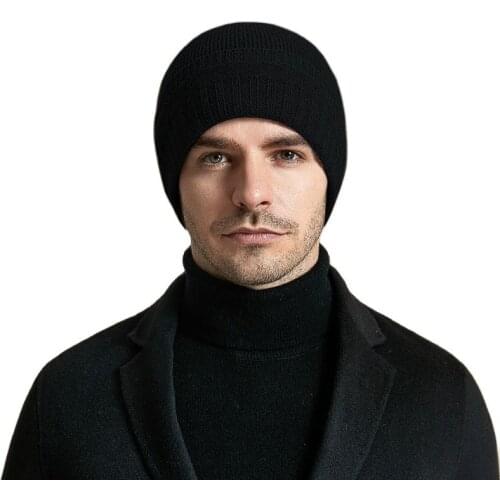 100% Pure Wool Hat Men Winter Outdoor Windbreak Protector Knit Spot Warm Head Cap Baotou