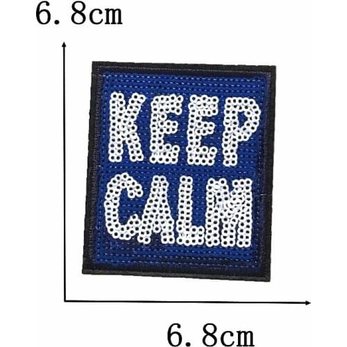 New Arrival Square KEEP CALM Patch Iron on Sequined Patches for Clothes Backpack DIY Apparel Decoration Accessories