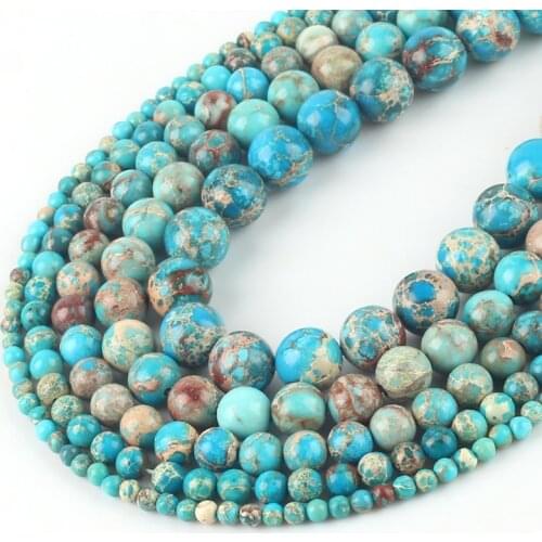 Wholesale Natural Stone Lake Blue Sea Sediment Turquoises Imperial Jaspers Beads 4/6/8/10/12MM Diy Beads For Jewelry Making