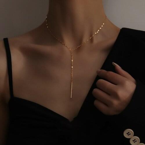 Tassel Necklace New Female Summer Simple Clavicle Chain Long Geometric Chain Woman Custom Jewelry Titanium steel sweater chain