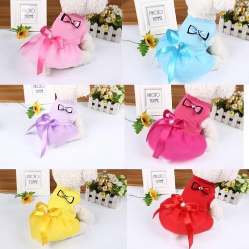 Puppy Pets Bowknot Dress Lace Skirt Princess Soft Lovely Dress Small Dog ClothesDurable Pet Supplies Fashion Cute Clothing
