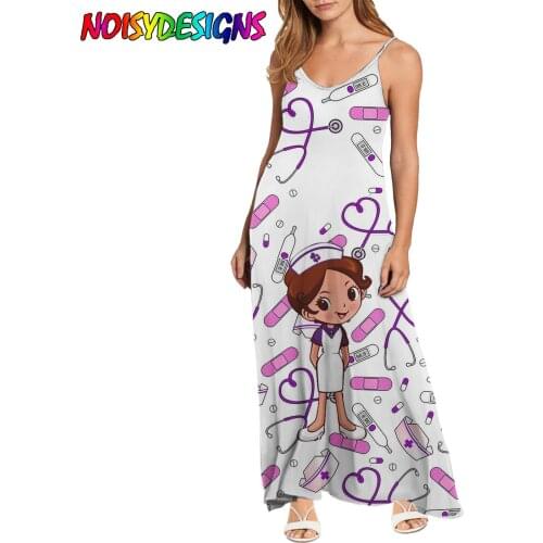 NOISYDESIGNS Womens Summer Fashion Dress Ladies Nursing Cartoon Nurse Prints Dreeses Vestidos For Femela Beach Holiday Dress