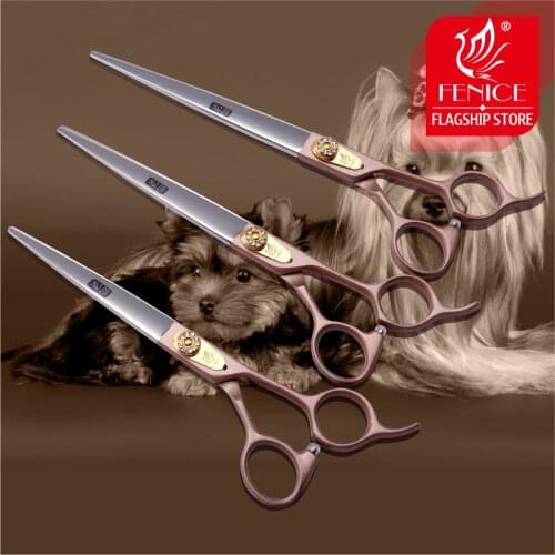 Fenice Professional Japan 440c Pet Dog Grooming Scissors 7.0 7.5 8.0 inch Sharp Cutting Straight Shears Tijeras Tesoura