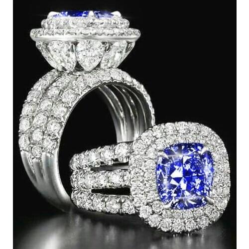 Size 6-10 Top Selling Drop Shipping Brand New Luxury Jewelry 925 Sterling Silver Cushion Shape Multi Color 5A CZ Ring for Women