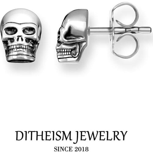 Skull Stud Earrings, 2018 New Skeleton Fashion Jewelry Punk 925 Sterling Silver Gift For Women Men Lover