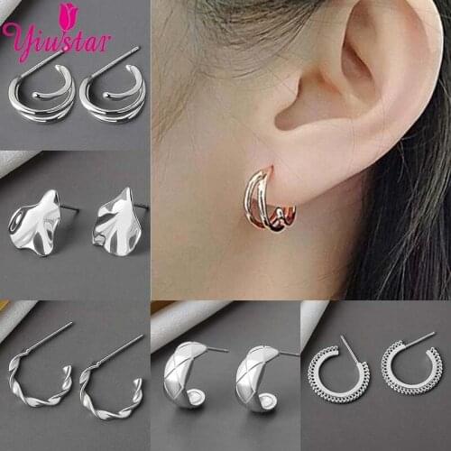 Punk Style Earrings Hook Gold Silver Color Fashion Semicircular Open Circle Earrings Unusual Ladies Exaggerated Pierced Jewelry