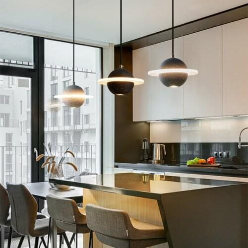 LED Planet Chandelier Living Room Dining Room Bedroom Bedside Three-color Dimming Single Head Lunar Cement Chandelier