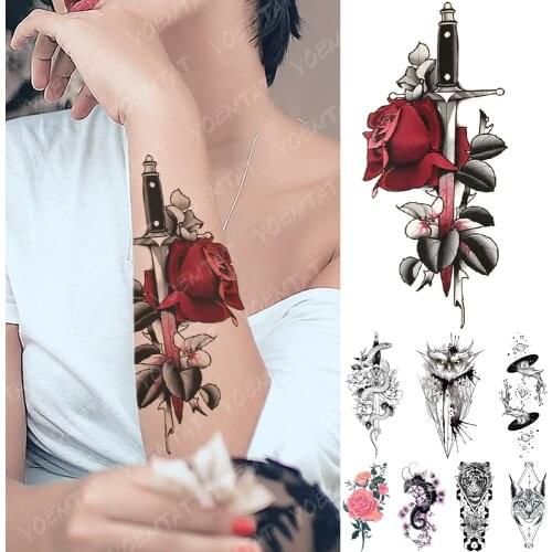 Waterproof Temporary Tattoo Sticker Rose Sword Snake Heart Flash Tattoos Owl Dragon Universe Body Art Arm Fake Tatoo Women Men