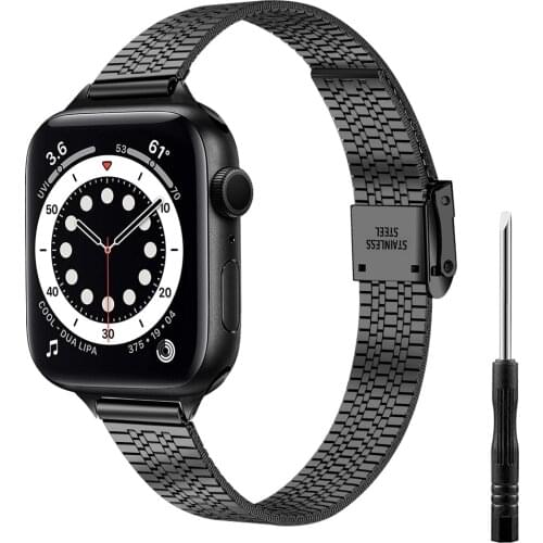Thin Metal Band for Apple Watch 40mm 44mm strap Stainless Steel Adjustable Bracelet for iwatch se serie 6 5 4 3 women Slim wrist
