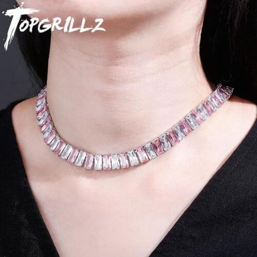 TOPGRILLZ 2020 New 10mm Baguette Necklace Heavy Iced Out Cubic Zirconia Cuban Womens Necklace Hip Hop Fashion Jewelry For Gift