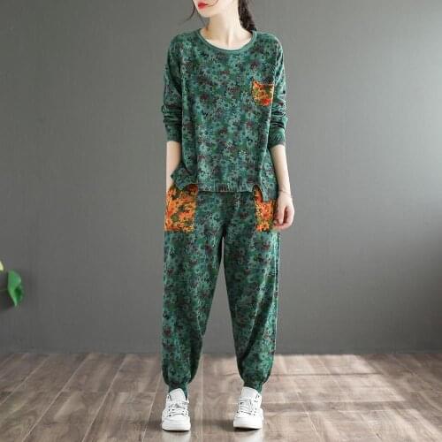 Traditional Chinese Tops Trousers Knitted Ancient Tang Suit Harem Pants Casual Full Sleeve Chinese Style Clothing Women 11469