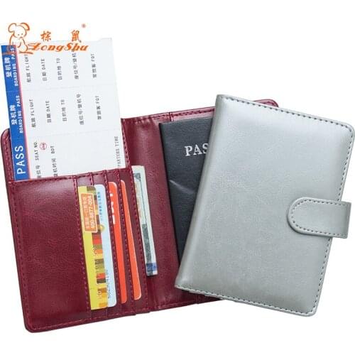 Solid oil dark red Buckle pu Leather passport holder Built in RFID Blocking Protect personal information (custom available)