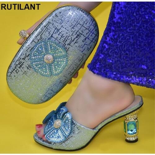 Latest African Shoes and Bag Set Decorated with Rhinestone Shoes for Party Wedding Shoes for Women Bride High Heels Sexy Ladies