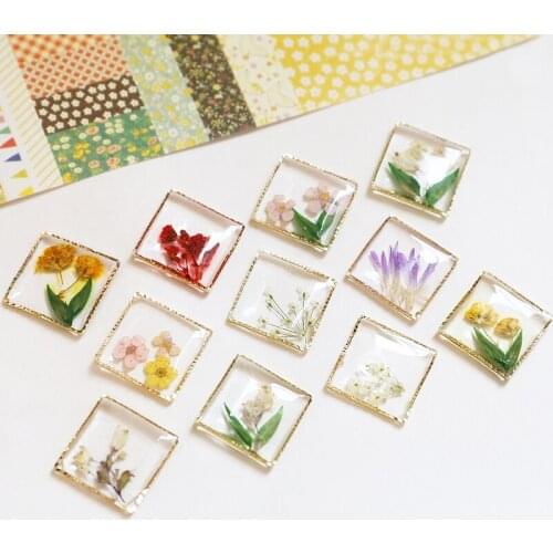 Spring style 10pcs/lot Eternal flower decoration square shape resin charms diy jewelry earring/garment accessory