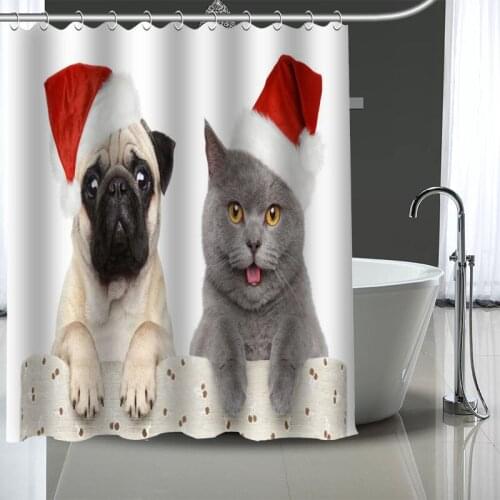Waterproof Shower Curtain Can Be Customized Christmas Animals Bathroom Shower Bath Supplies Polyester Shower Curtain With Hooks