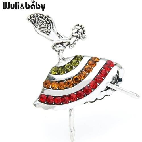 Wuli&baby Vintage Rhinestone Dancing Girl Brooches Women Alloy National Sports Party Brooch Pins Gifts