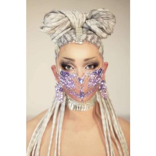 Pearl Rhinestones Mask Male Female Stage Halloween Party Show Singer Dancer Catwalk Performance Costume