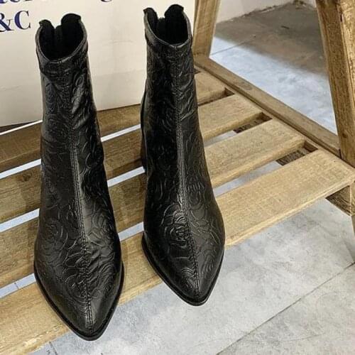 New Ankle Boots Women Autumn Winter Lady High Heels Fashion Zipper Pointed Toe Shoes Chelsea Boots Square Heel Size 35-40