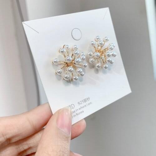 2019 Korean New Fireworks Design Simulated Pearl Flower Big Stud Earrings For Women Bride Wedding Jewelry Oorbellen
