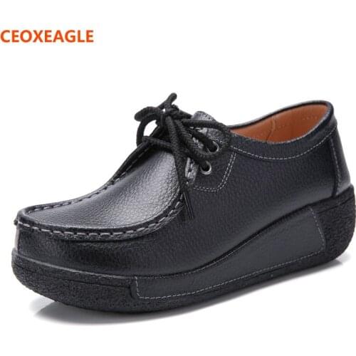2019 Spring Autumn Women Flat Platform Loafers Shoes Ladies Suede Leather Hollow Casual Shoe Lace Up Flats Moccasins Creepers