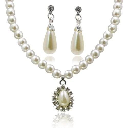 Womens Jewelry Set Imitation Pearl Drop Shaped Pendant Necklace Earrings Necklace Set Jewelry Wholesale